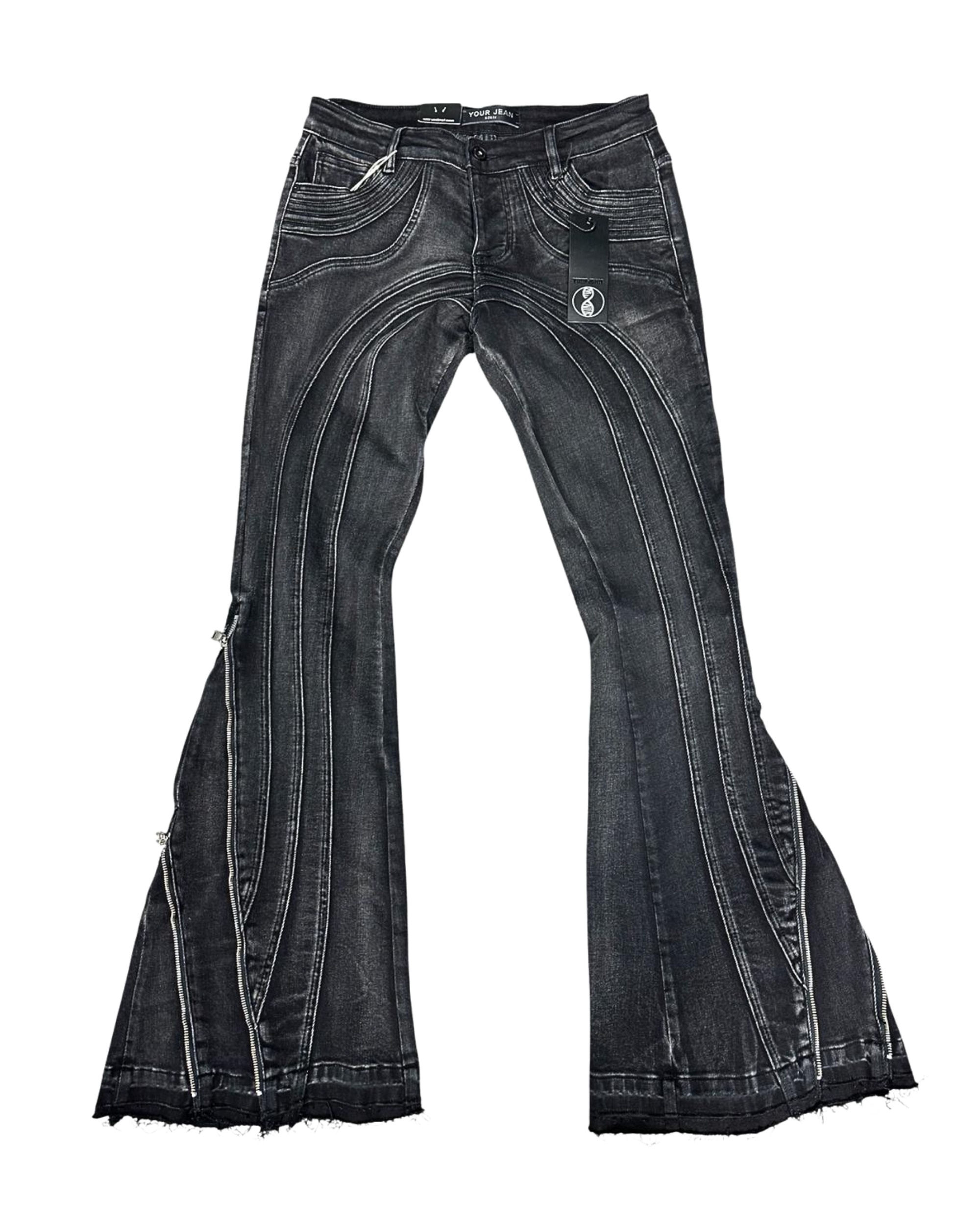 Black Wash Stacked Flare Jeans
