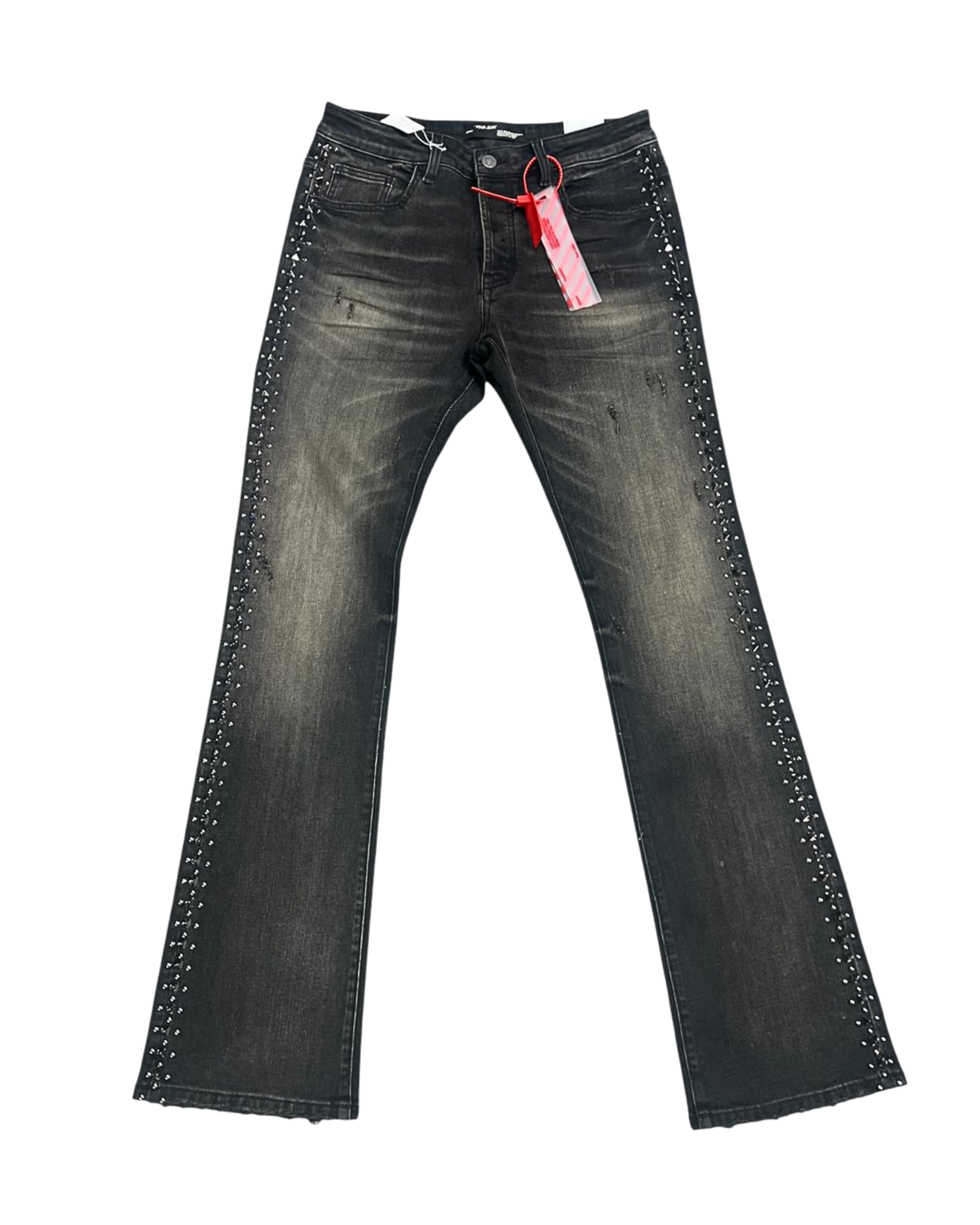 Black Wash Stacked Jeans with Raw Hem