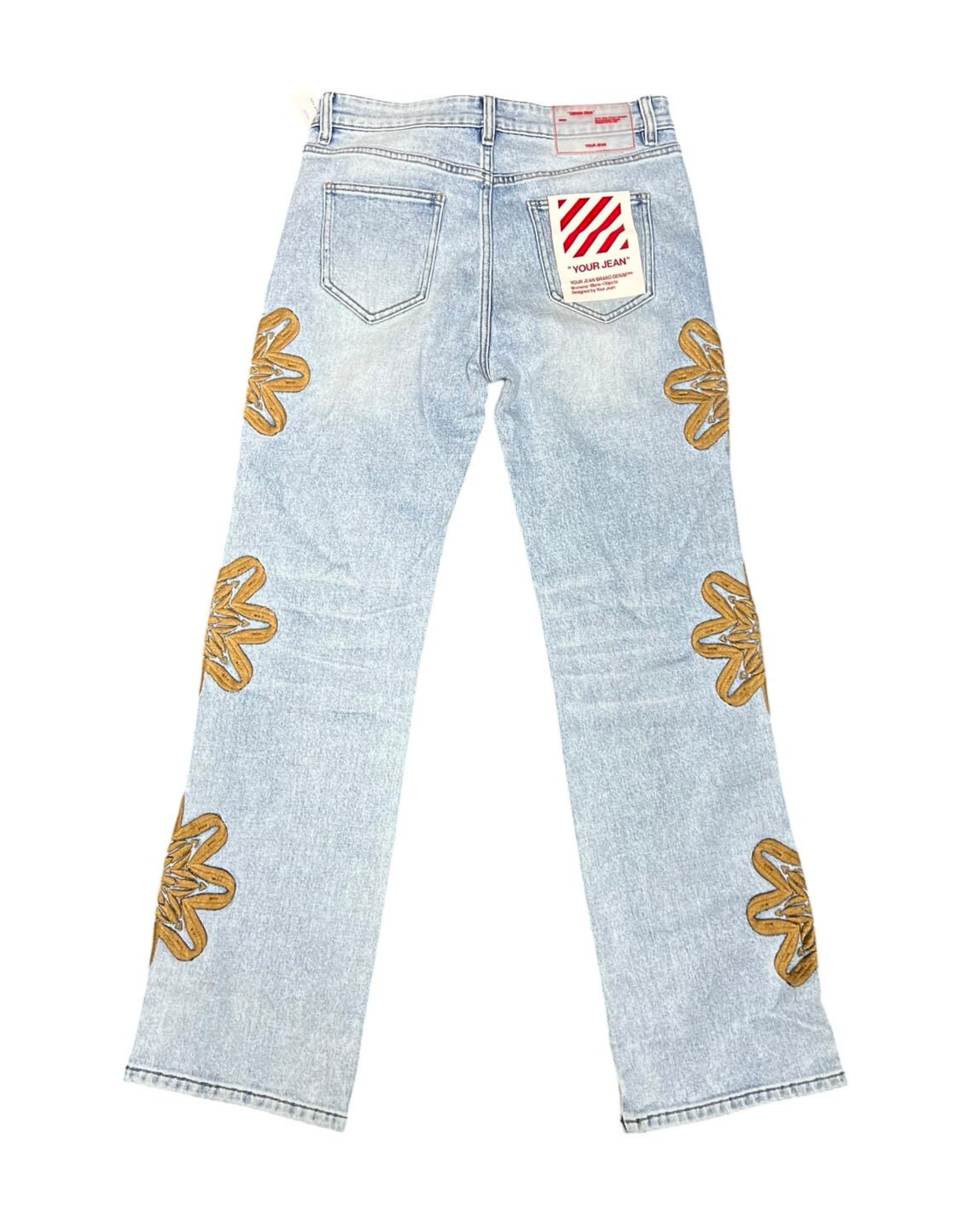 Baggy Floral Print Blue Jeans