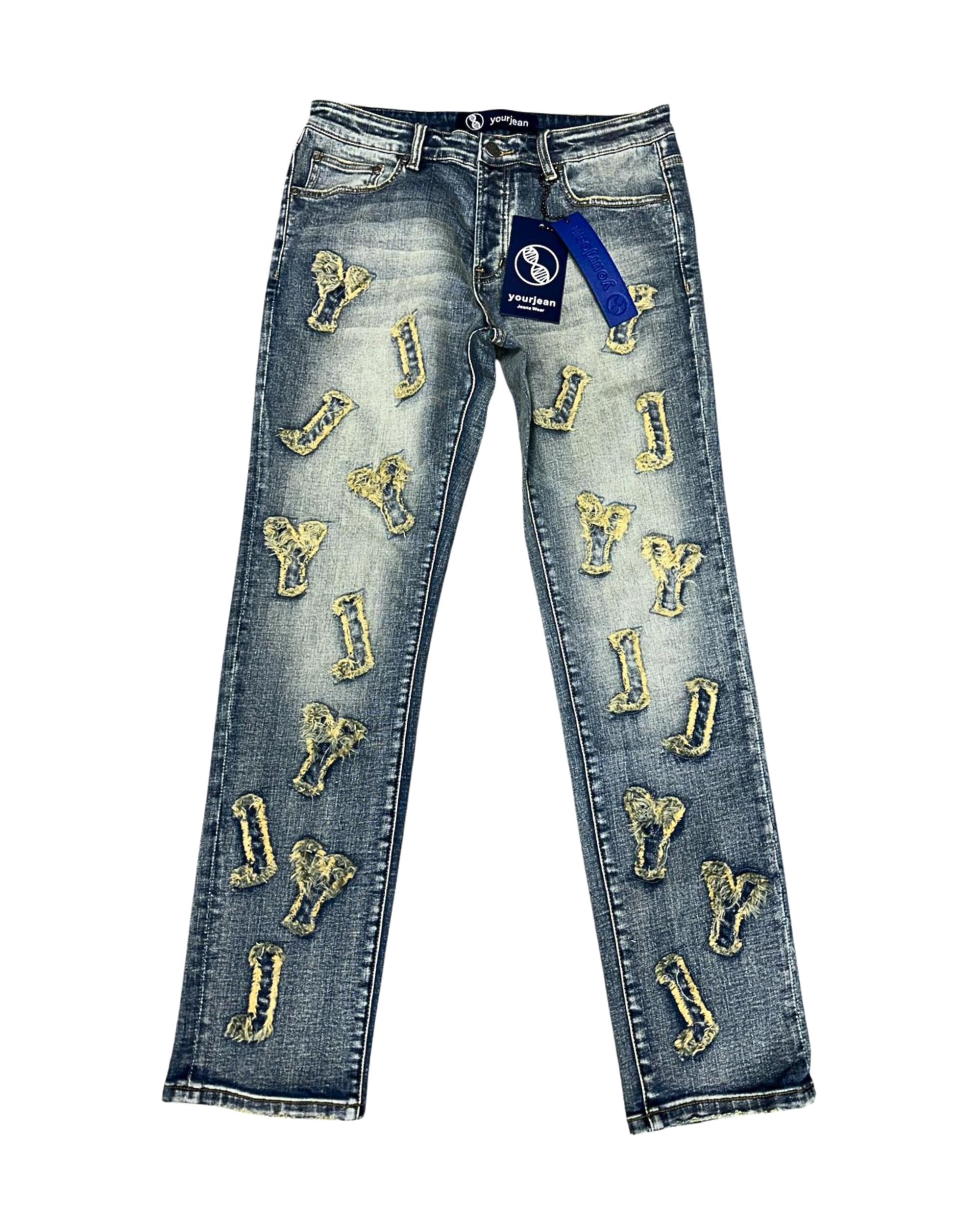 Blue Wash Embroidered Skinny Jeans