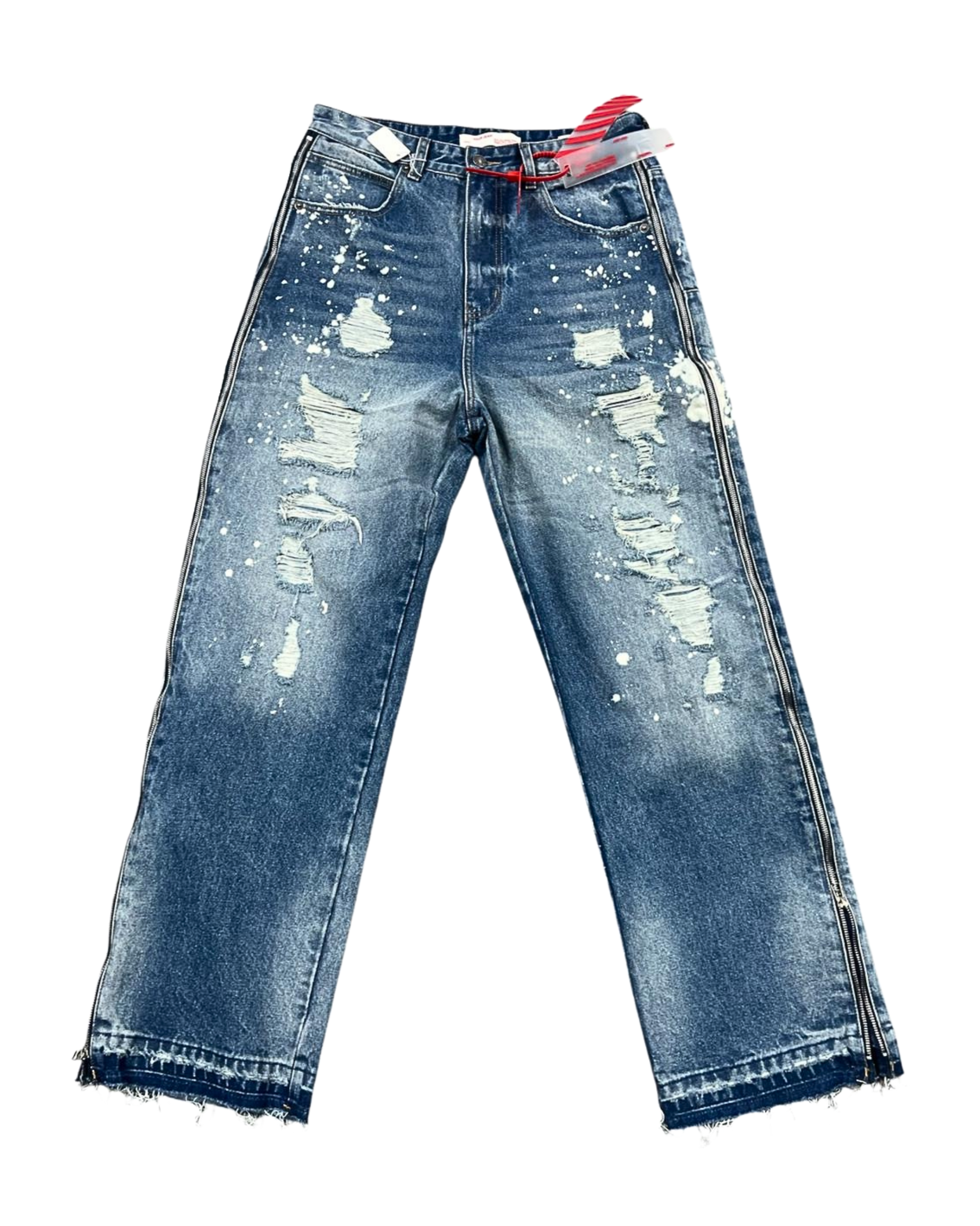 Blue Wash Distressed Baggy Jeans