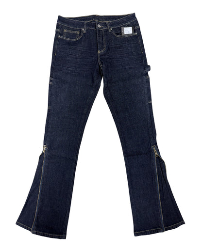 Men's Zipper Flare Pants SD-01 – Raw Denim Blue — front view
